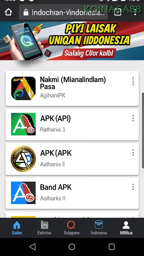 Cuplikan layar JVS88 — menu navigasi